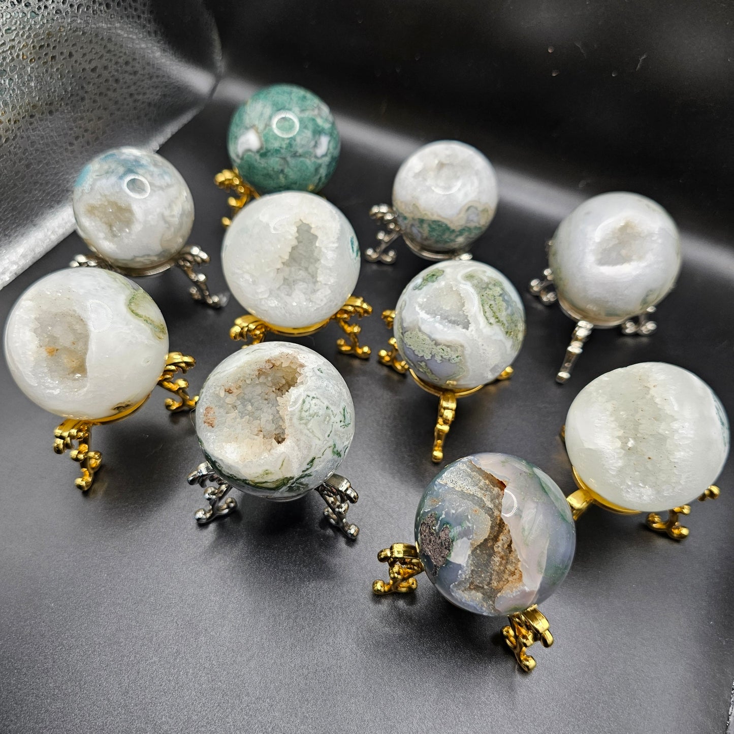 Small Moss Agate Druzy Spheres