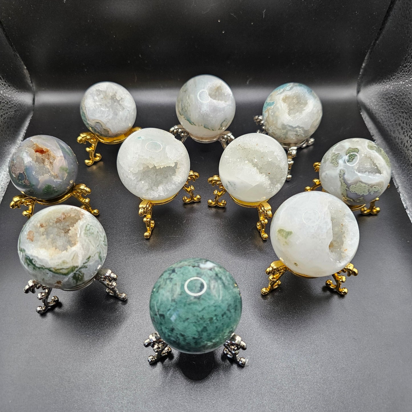 Small Moss Agate Druzy Spheres